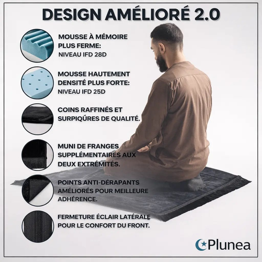 Plunea® - Tapis de prière ergonomique Pluffles